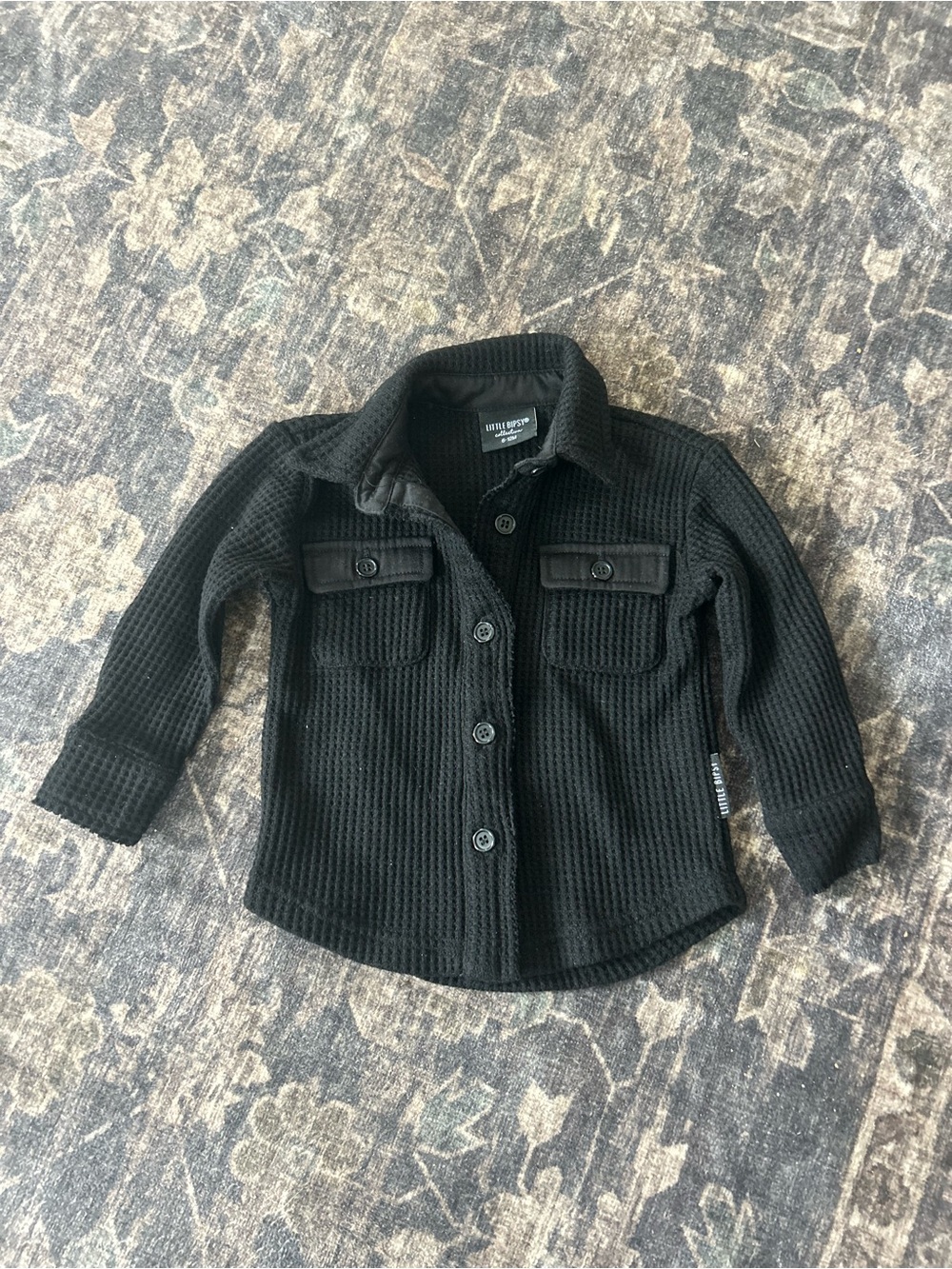 Little Bipsy Black Waffle-Knit Button-Down Shirt
